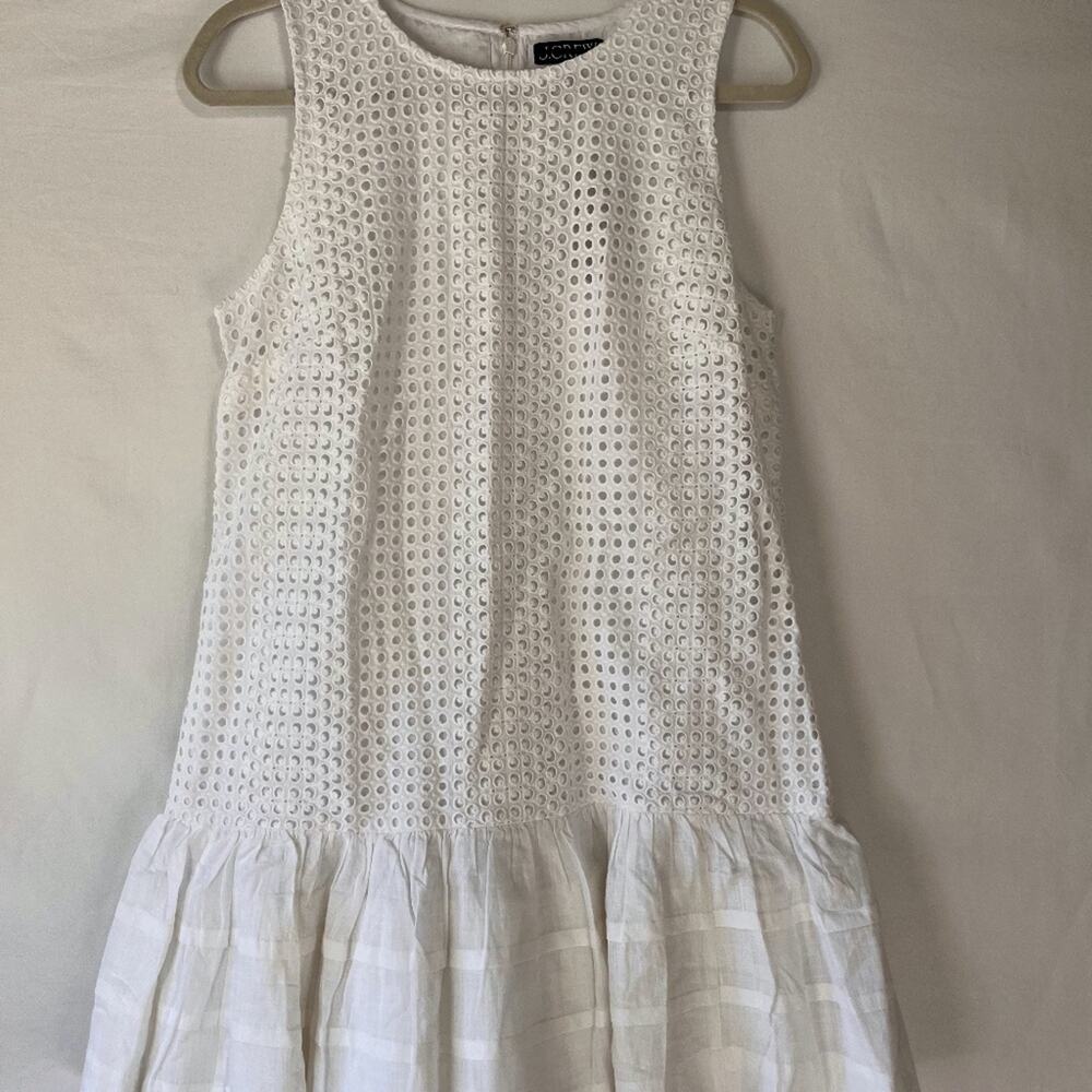 NWT J CREW White Eyelet Sleeveless Short Dress Size M Bridal Shower - Picture 2 of 10